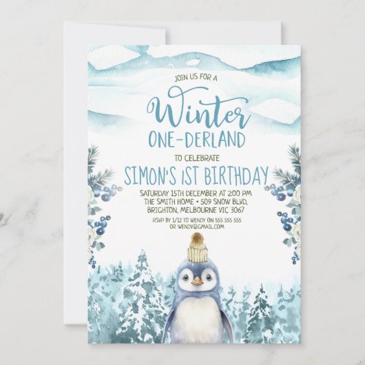 Niedlicher Pinguin Winter Onederland Geburtstag Einladung (Vorderseite)