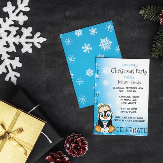 Niedlicher Pinguin Winter Weihnachts-Party Postkarte