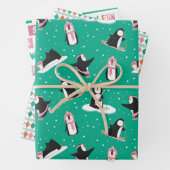 Niedlicher Pinguin Winterspass Rosa & Aquamarin Geschenkpapier Set (Beispiel)