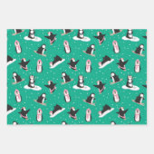 Niedlicher Pinguin Winterspass Rosa & Aquamarin Geschenkpapier Set (Vorderseite)
