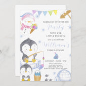 Niedlicher Pinguin zum Geburtstag Einladung (Vorne/Hinten)