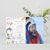Niedlicher Pinguin zum Geburtstag Einladung mit Fo (Stehend Vorderseite)