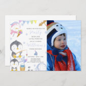 Niedlicher Pinguin zum Geburtstag Einladung mit Fo (Vorne/Hinten)