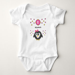 Niedlicher Pinguiname-Sterne gelb pink Baby Strampler