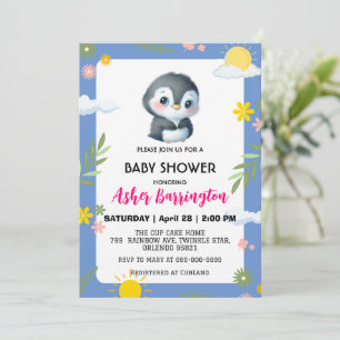 Niedlicher Pinguinsonnenschirm Blume Babydusche Ki Einladung