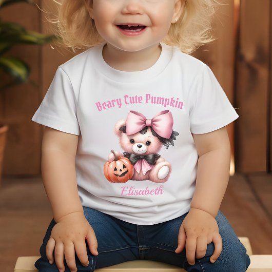 Niedlicher Pink Baby Bär mit Pumpkin Baby T-shirt