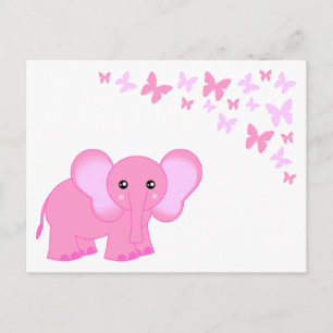 Niedlicher Pink Baby Elefant und Schmetterlinge Po Postkarte