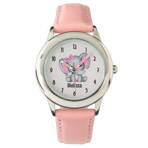 Niedlicher Pink Baby Elephant mit Polka Dot Oars Armbanduhr