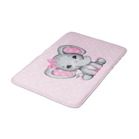 Niedlicher Pink Baby Elephant mit Polka Dot Oars Badematte (Schrägansicht)