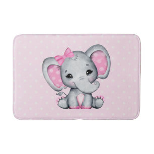 Niedlicher Pink Baby Elephant mit Polka Dot Oars Badematte