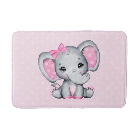 Niedlicher Pink Baby Elephant mit Polka Dot Oars Badematte (Vorderseite)