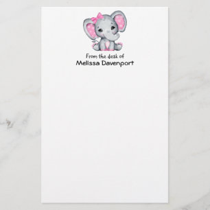 Niedlicher Pink Baby Elephant mit Polka Dot Oars Briefpapier