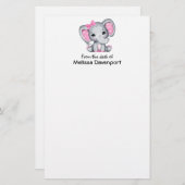 Niedlicher Pink Baby Elephant mit Polka Dot Oars Briefpapier (Vorne/Hinten)