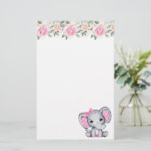 Niedlicher Pink Baby Elephant mit Polka Dot Oars Briefpapier (Stehend Vorderseite)