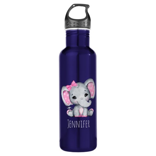 Niedlicher Pink Baby Elephant mit Polka Dot Oars Edelstahlflasche (Vorderseite)