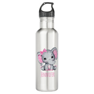 Niedlicher Pink Baby Elephant mit Polka Dot Oars Edelstahlflasche