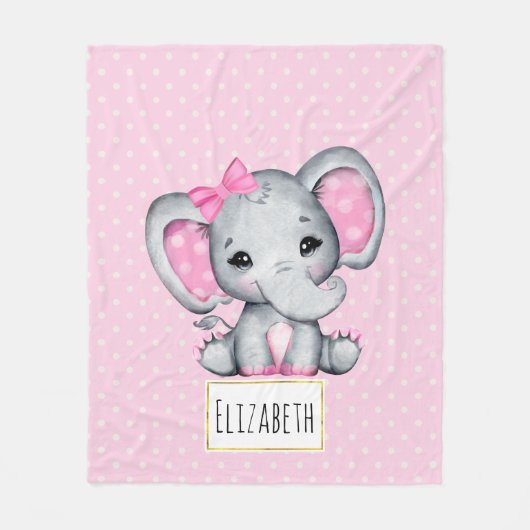 Niedlicher Pink Baby Elephant mit Polka Dot Oars Fleecedecke (Vorderseite)