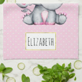 Niedlicher Pink Baby Elephant mit Polka Dot Oars Geschirrtuch (Gefaltet)