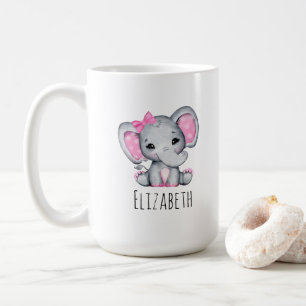 Niedlicher Pink Baby Elephant mit Polka Dot Oars Kaffeetasse