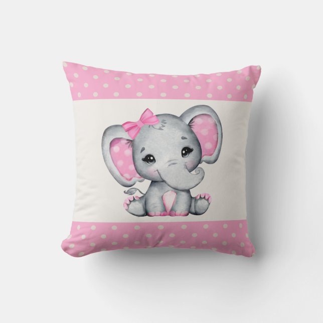 Niedlicher Pink Baby Elephant mit Polka Dot Oars Kissen (Vorderseite)