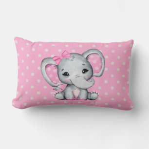 Niedlicher Pink Baby Elephant mit Polka Dot Oars Lendenkissen