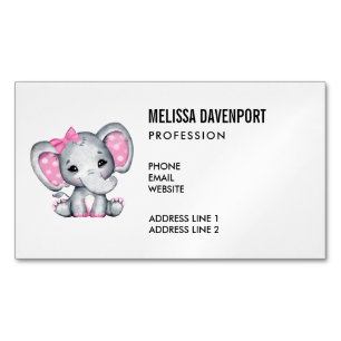 Niedlicher Pink Baby Elephant mit Polka Dot Oars Magnetische Visitenkarte