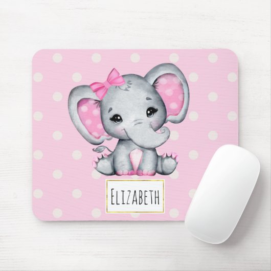 Niedlicher Pink Baby Elephant mit Polka Dot Oars Mousepad (Mit Mouse)