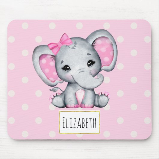 Niedlicher Pink Baby Elephant mit Polka Dot Oars Mousepad (Vorne)