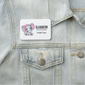 Niedlicher Pink Baby Elephant mit Polka Dot Oars Namensschild (Beispiel)