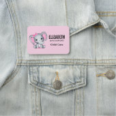 Niedlicher Pink Baby Elephant mit Polka Dot Oars Namensschild (Beispiel)
