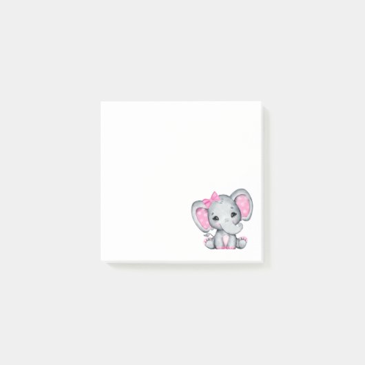 Niedlicher Pink Baby Elephant mit Polka Dot Oars Post-it Klebezettel (Vorderseite)