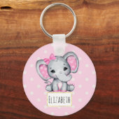 Niedlicher Pink Baby Elephant mit Polka Dot Oars Schlüsselanhänger (Vorderseite)
