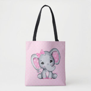 Niedlicher Pink Baby Elephant mit Polka Dot Oars Tasche