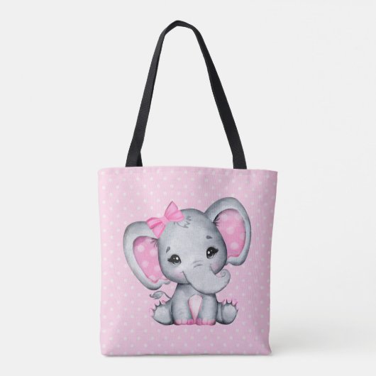 Niedlicher Pink Baby Elephant mit Polka Dot Oars Tasche (Rückseite)