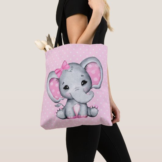 Niedlicher Pink Baby Elephant mit Polka Dot Oars Tasche (Von Nahem)