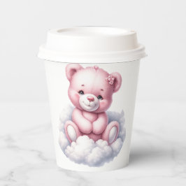 NIEDLICHER PINK-BABY-TEDDY-BAR AUF EINEM GESCHLOSS PAPPBECHER