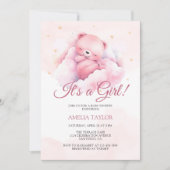 Niedlicher Pink-Bär Es ist eine Girl Baby Dusche Einladung (Vorderseite)