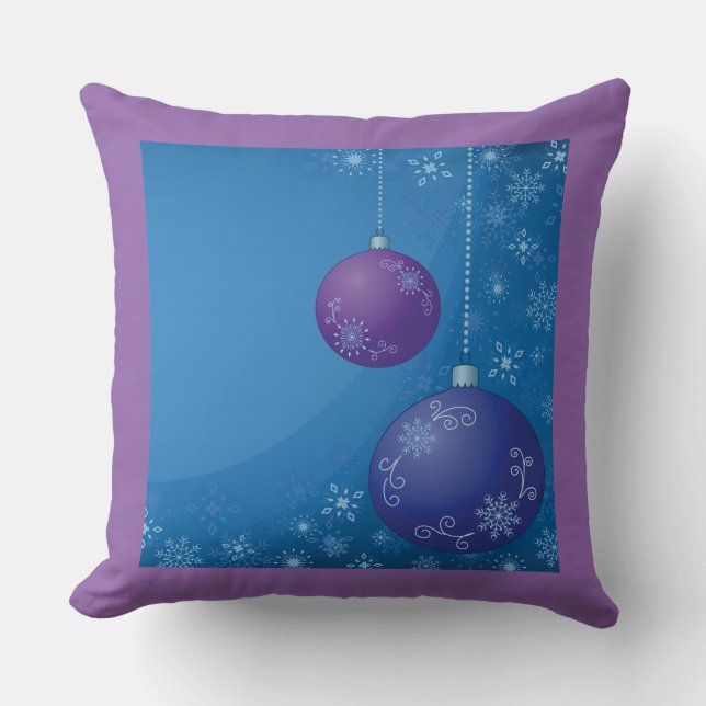 Niedlicher Pink & Blue Weihnachtsball und Schneefl Kissen (Vorderseite)