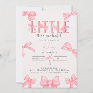 Niedlicher Pink Bow 1. Geburtstag eines Mädchens Einladung