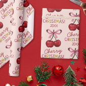 Niedlicher Pink Bow und Red Cherry Weihnachtsmuste Geschenkpapier
