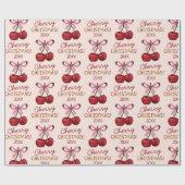 Niedlicher Pink Bow und Red Cherry Weihnachtsmuste Geschenkpapier (Flach)