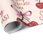 Niedlicher Pink Bow und Red Cherry Weihnachtsmuste Geschenkpapier (Rolleneckpunkt)