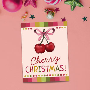 Niedlicher Pink Bow und süßer Roter Kirsche Weihna Karte