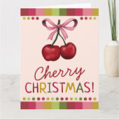 Niedlicher Pink Bow und süßer Roter Kirsche Weihna Karte (Vorderseite)