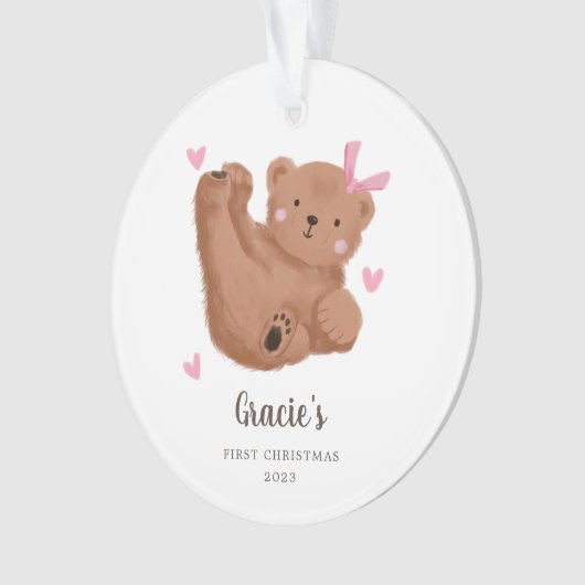 Niedlicher Pink Cub Bear Baby's First Christmas Ornament (Vorderseite)