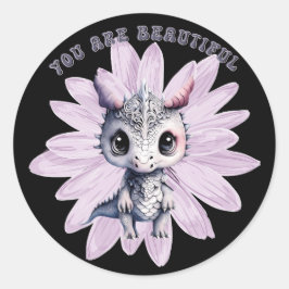Niedlicher Pink Dragon Whimsical "You Are Beautifu Runder Aufkleber