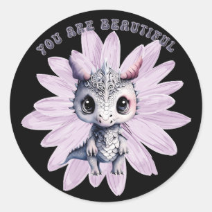Niedlicher Pink Dragon Whimsical "You Are Beautifu Runder Aufkleber