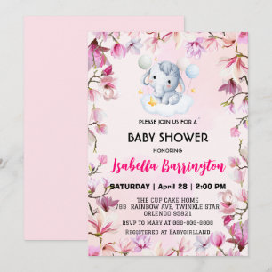 Niedlicher Pink-Elefant-Krug-Blume Babydusche Kind Einladung