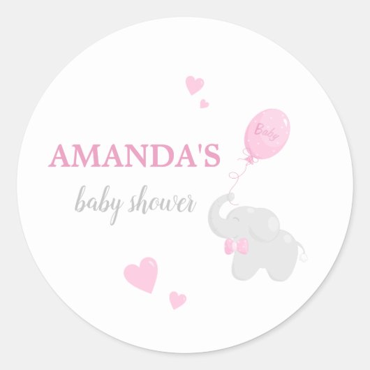 Niedlicher Pink Elephant Baby Shower Sticker (Vorderseite)