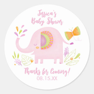 Niedlicher Pink Elephant Girl Babyaufkleber Runder Aufkleber